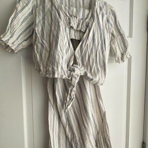 Abercrombie Striped Linen Set Tie Front Top w/ Wide Leg Pants